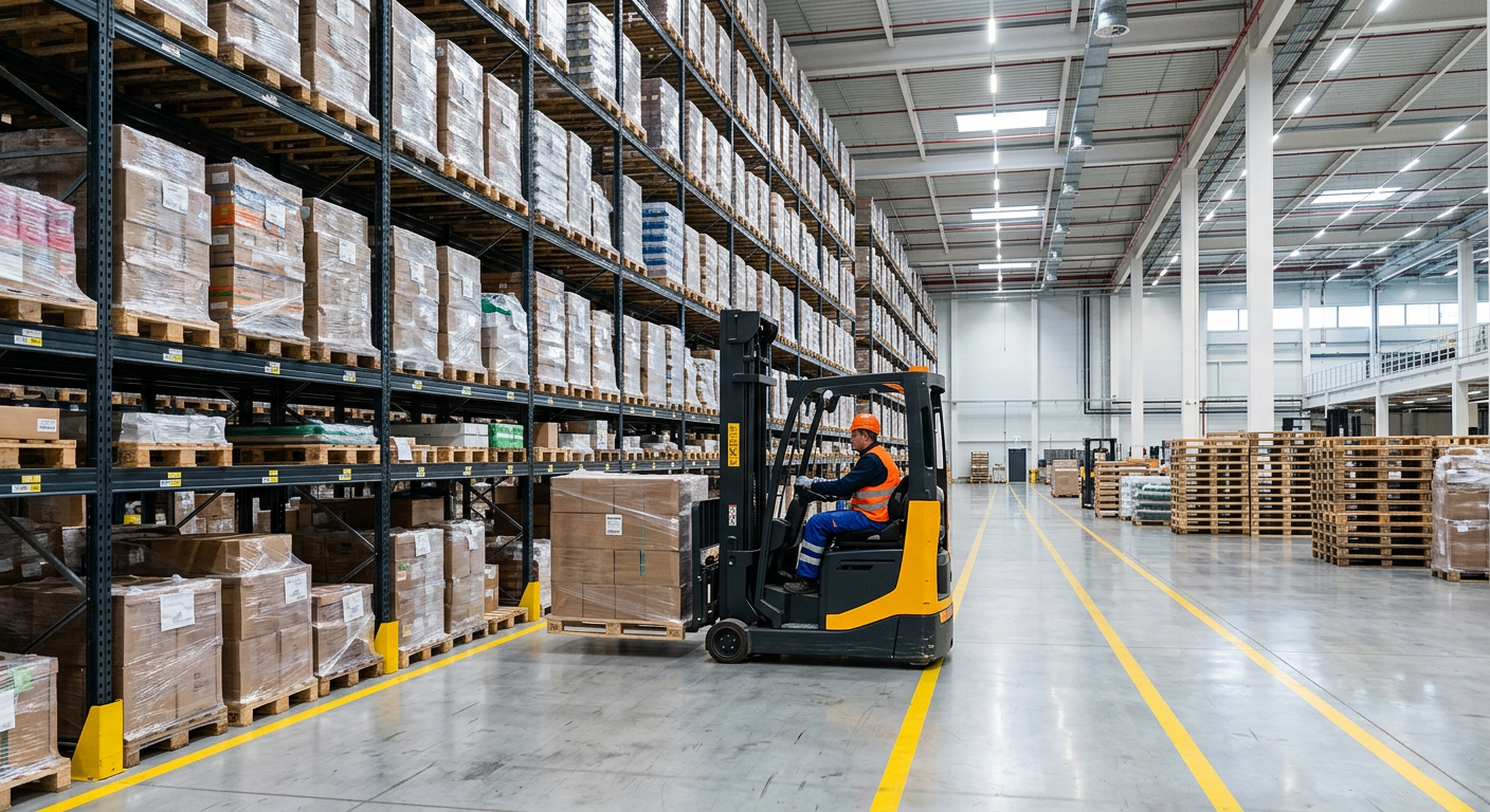 Forklift operator moving pallets between racking in the Richmond warehouse
